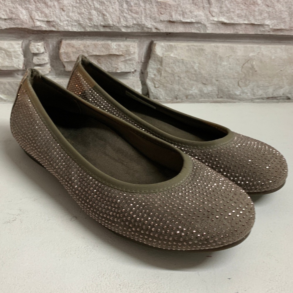 Vionic Willow Orthaheel Studded Ballet Flats Taupe Brown Sparkle 359WILLOW 7